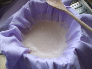 The whey drains out leaving the curd